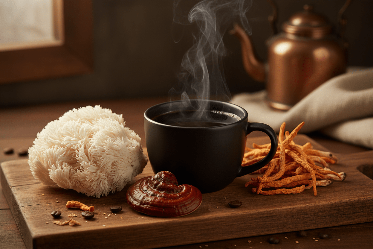 Dark Roast Coffee with Lion’s Mane, Cordyceps, and Reishi mushrooms - The Wardrakes' Coffee & Tea Company